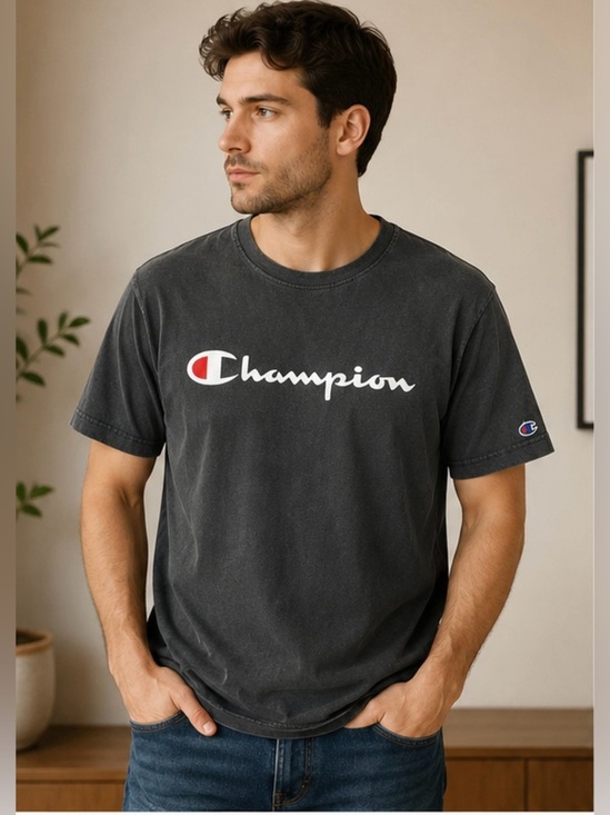 Champion Other - Champion Script Logo T-Shirt Men’s Large Black Vintage Wash Graphic Tee